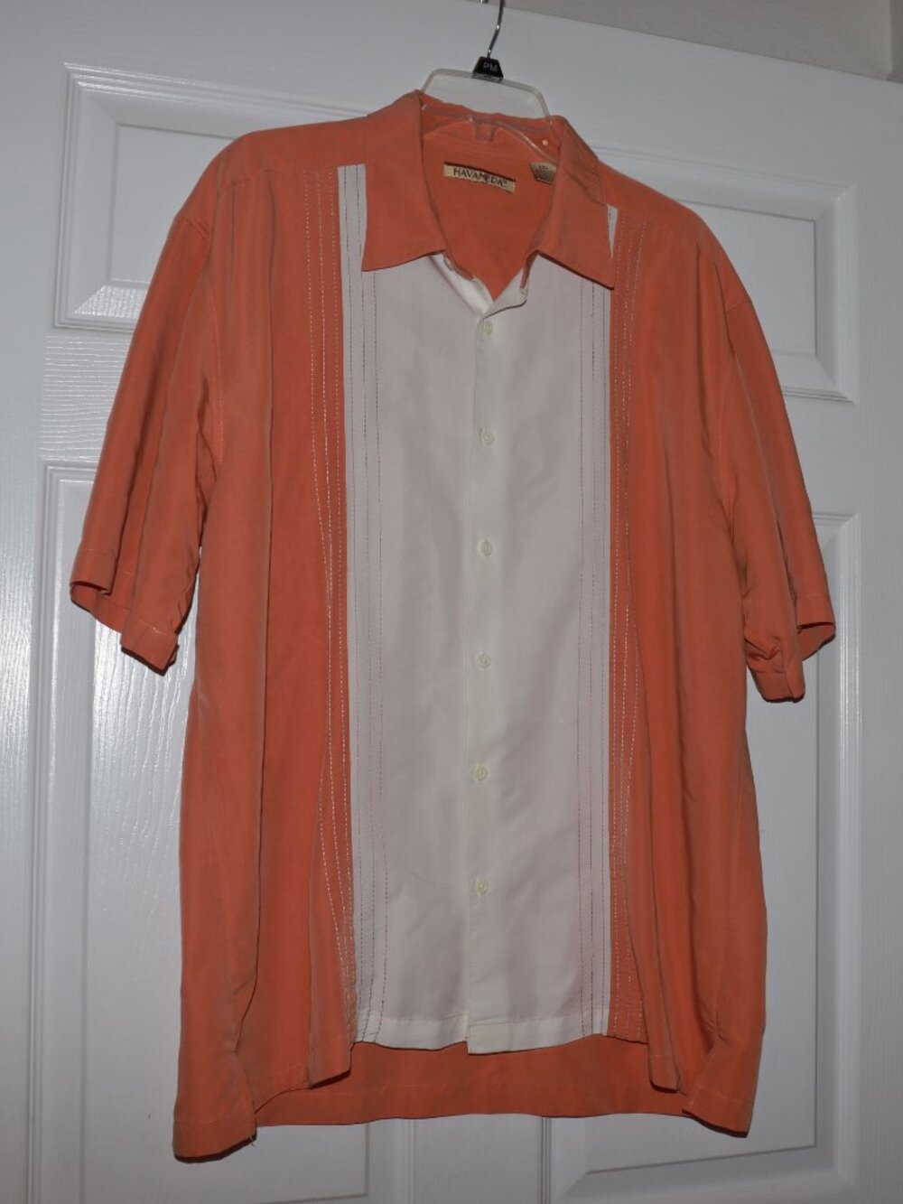 The Havanera Co. Short Sleeve Button Down Shirt Peach/Orange & Cream Men XXL